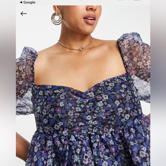 The Frolic Plus puff sleeve organza mini dress in bloom floral - Picture 12 of 14